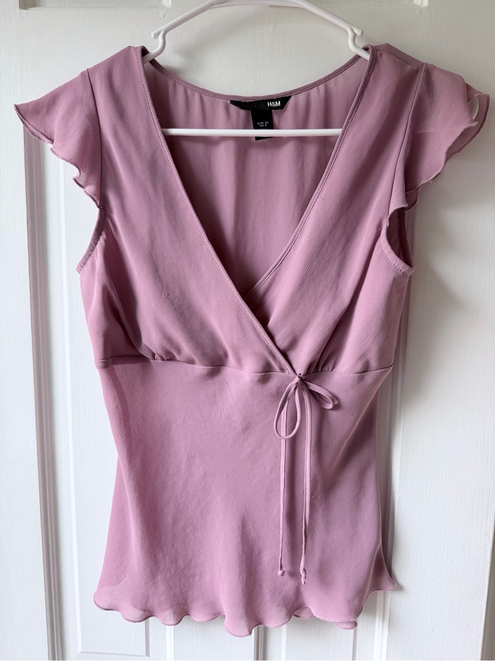 H&M Dusty Rose Wrap Tie Flutter Sleeve Top